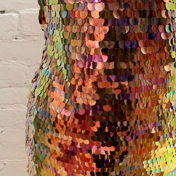 BHLDN Green and Gold Sequin Strapless Sheath Dress - Picture 4 of 10